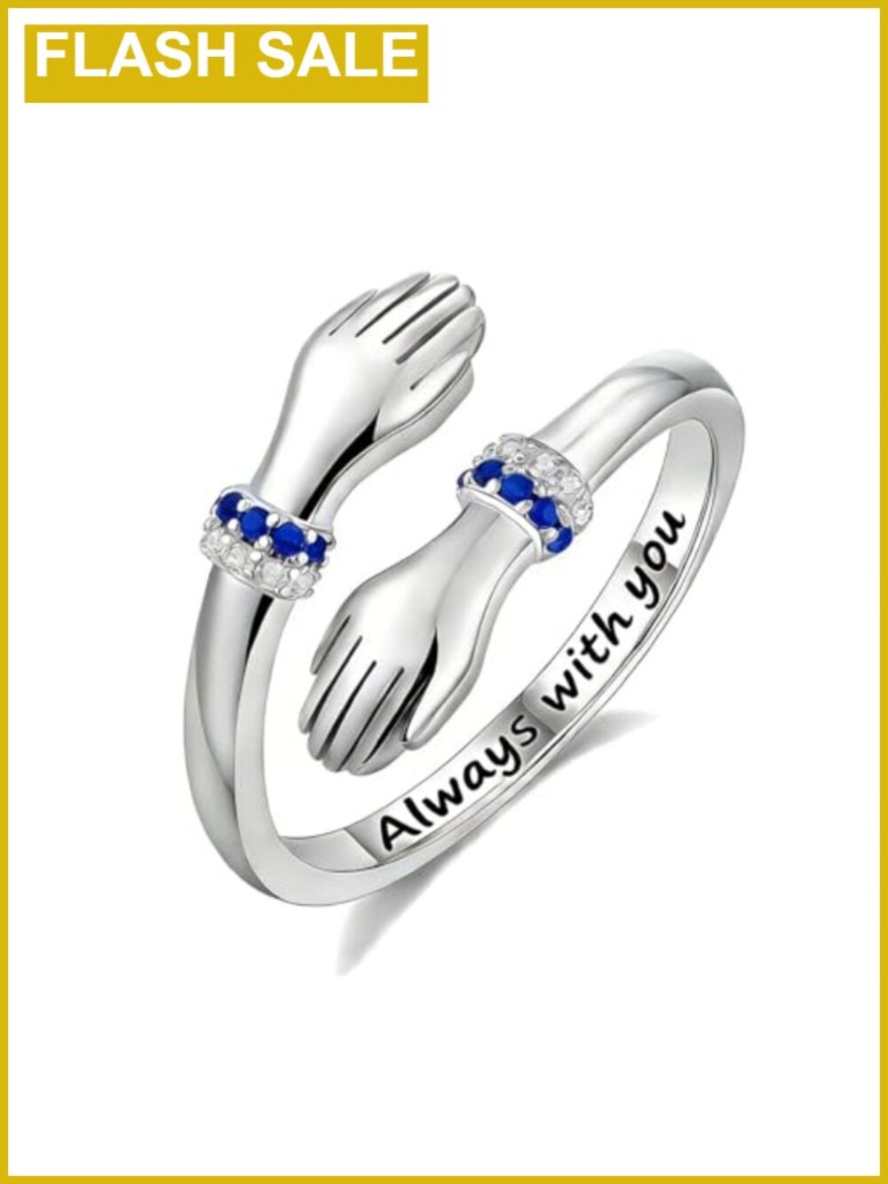 Sterling Silver Hug Birthstone Ring Adjustable Band for Women